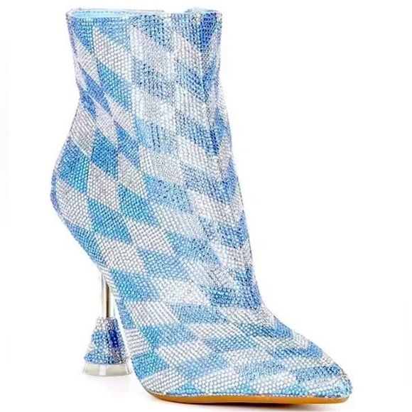 Gianni Bini Shoes - New Gianni Bini Alford Checkered Rhinestone Flared Heel Booties